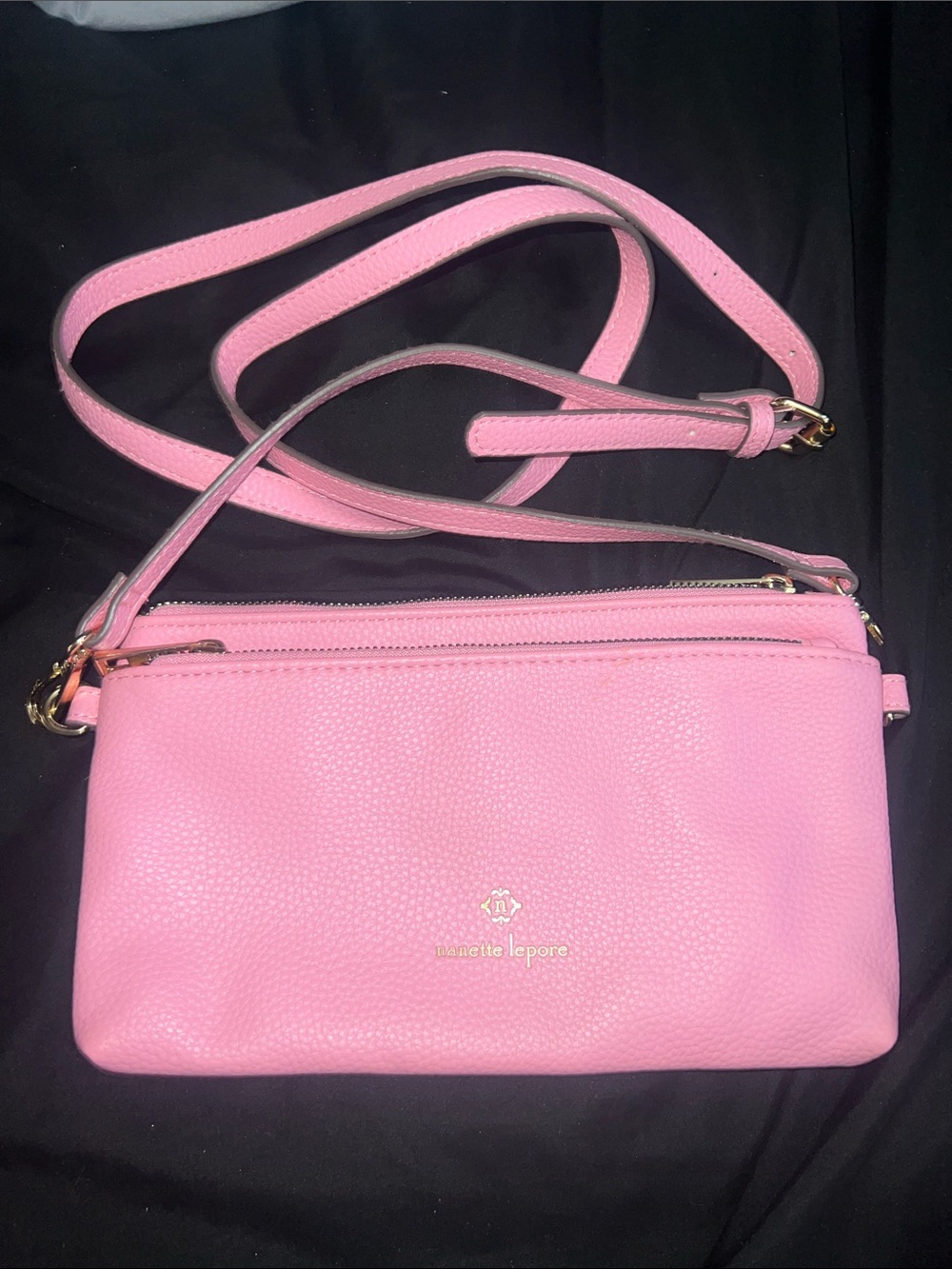 Nanette Lepore Pink Pebbled Leather Crossbody Bag with Gold Hardware